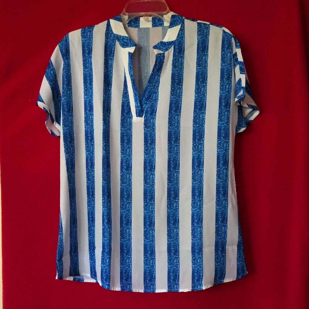 Blue and White Striped Woman's Casual Shirt